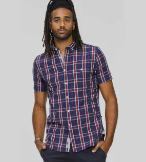 D555 Tall Mens Navy/Red Check Shirt With Short Sleeves (ROYSTON)